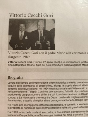 CINEMA AUTOGRAFO ORIGINALE DI VITTORIO CECCHI GORI