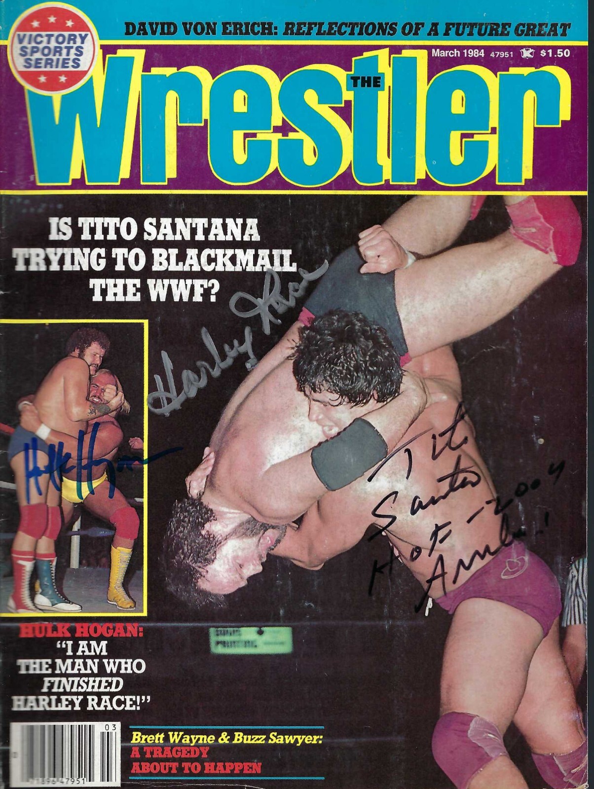 EB1484 HULK HOGAN HARLEY RACE SANTANA Signed Vintage