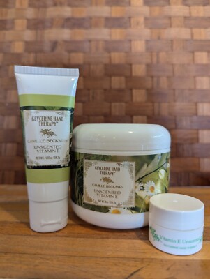 Camille Beckman Glycerine Hand Therapy Cream Lot of 3 UNSCENTED  8 oz + .25 oz