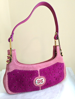 ESCADA SHOULDER BAG WOMEN TOP HANDLE 8 1/4'' DROP PINK PURPLE SUEDE ESCADA TISSUE