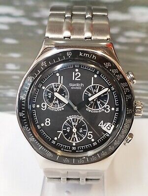 SWATCH IRONY CHRONOGRAPH QUARTZ BLACK DIAL AG-2000 SWISS MEN'S FULL WORKING VTG.