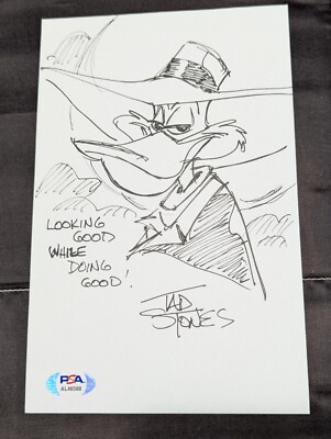 Tad Stones Sketch Darkwing Duck Hand Draw Autograph Signed w/ Inscription! PSA 