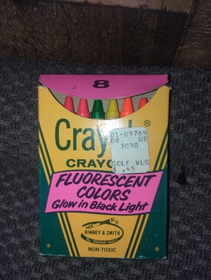 Vintage Crayola Fluorescent Crayons 8F Binney & Smith - Glow in Black Light