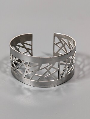 Lia Sophia Silver Tone Geometric Open Metal Work Cuff Bracelet 6.5 inch