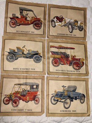 6-Vintage Yellow Fabric Print Stoddard-Dayton 1911 Packard 1904 Buick 1908 Reo 