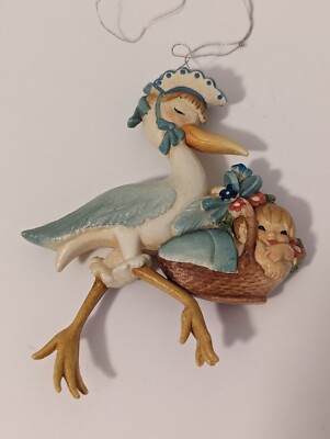 Vintage Anri Ferrandiz Sweet Arrival Carved Wood Boy Stork 3'' Figure Ornament 