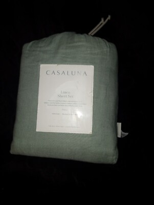 New Casaluna Dark Grey  100% Linen Full Sheet Set 4pc