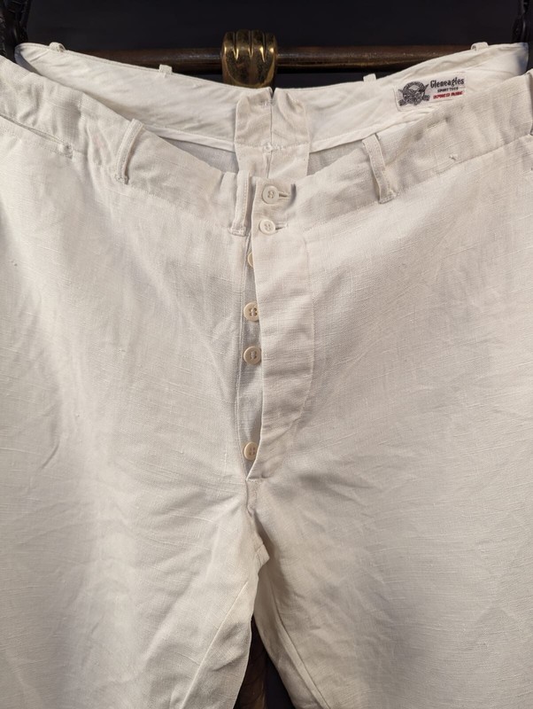 ANTIQUE 1920'S MEN'S LINEN KNICKERS / PANTS W BUTTON FLY