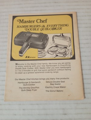 Vintage Instructions For Master Chef Hamburgers & Everything Double Quik Cooker