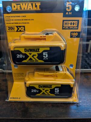 2 PACK DEWALT DCB205 20V Max XR 5.0Ah Li-ion Power Tool Battery m