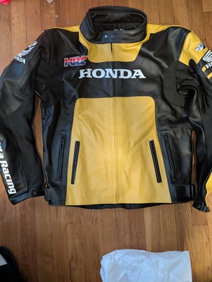 HRC YELLOW HONDA LEATHER RACING JACKET CE APPROVED FOR MEN