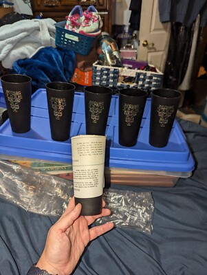 Vintage 1970's Set Of 6 NASCO Black Zodiac Plastic Tumblers Brand New
