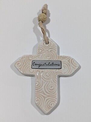 Silvestri ''Congratulations'' White Hanging Porcelain Cross Ornament 3.5in