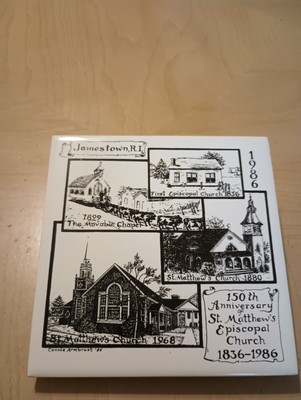 Historical Vintage Ceramic Religious Churches Chapel Tile Signed Jamestown 