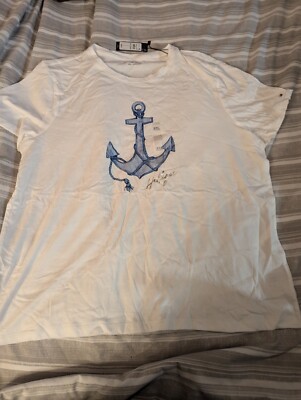 Tommy Hilfiger XXL white blue short sleeve womens t-shirt top anchor nautical