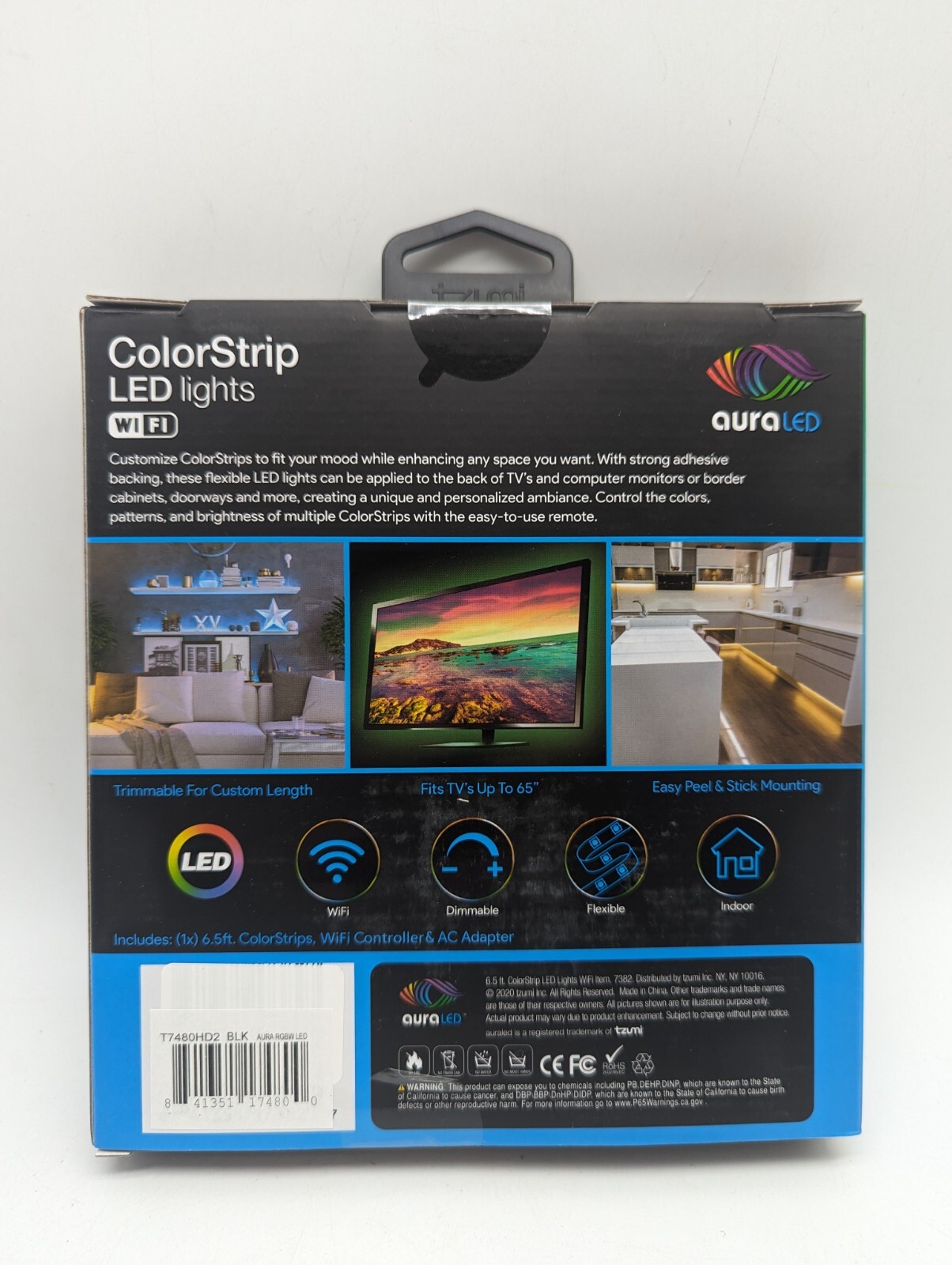 Tzumi Aura LED 10-Watt Equivalent 6.5 ft. Wifi Enabled Smart Color Strip LED