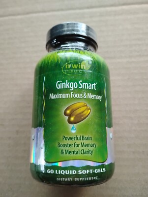 Irwin Naturals GINKGO SMART (60 liquid soft-gels) max focus & memory -- EXP 9/23