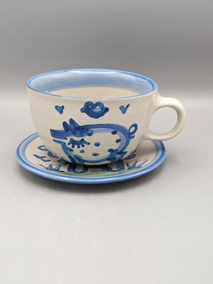   Vintage MA Hadley Pig The End Cup & Cow Saucer Signed