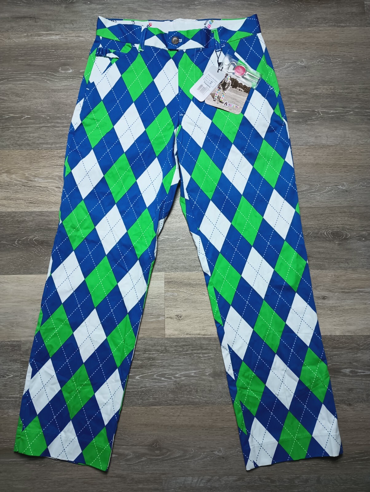 新品 & Awesome ロイヤルアンドオーサム ゴルフウェア パンツ Royal & Awesome Golf Pants NWT Blue White Green Diamond