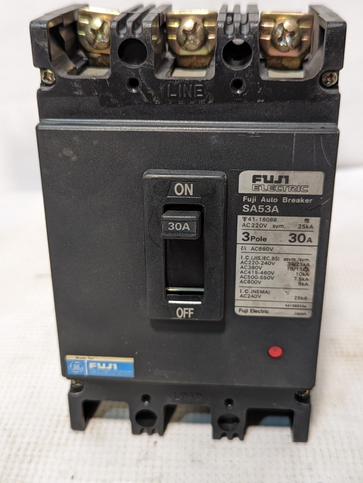 Fuji Electric SA53A auto breaker, 30A, 220-600VAC, 3 pole Fuji Electric SA53A auto breaker, 30A, 220-600VAC, 3 pole