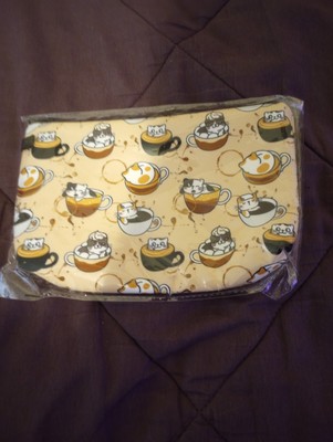 Zipper Bag 8.5in X 5.5in Recycled Plastiic Cat In Coffee Cup for Makeup Etc
