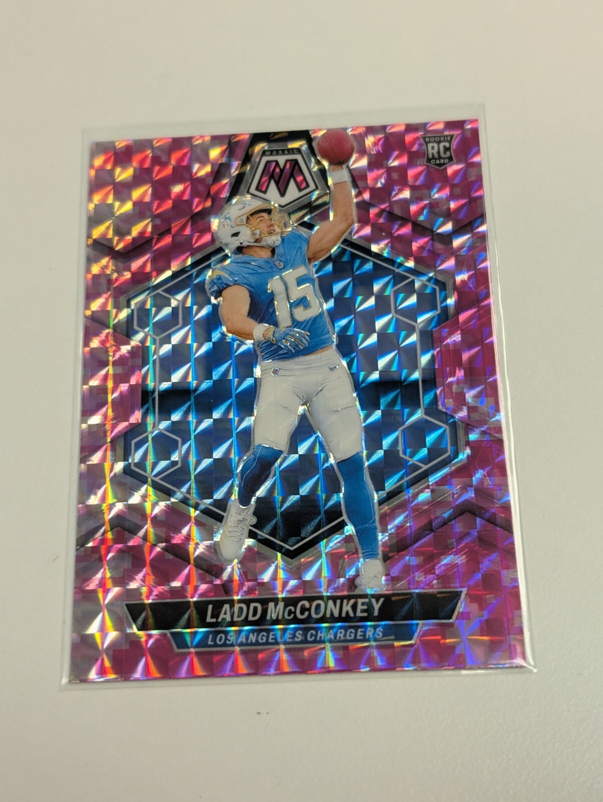 2024 Panini Mosaic Camo Pink Mosaic Prizm #334 Ladd McConkey 2024 Panini Mosaic Camo Pink Mosaic Prizm #334 Ladd McConkey