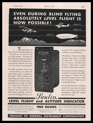 1929 General Instrument Los Angeles CA Paulin Flight Altitude Indicator Print Ad