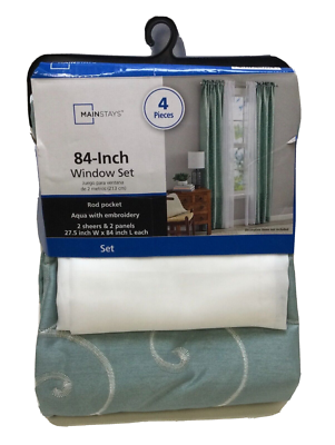 Mainstays 84-In Window Set With Rod Pocket Aqua Embroidery Free 