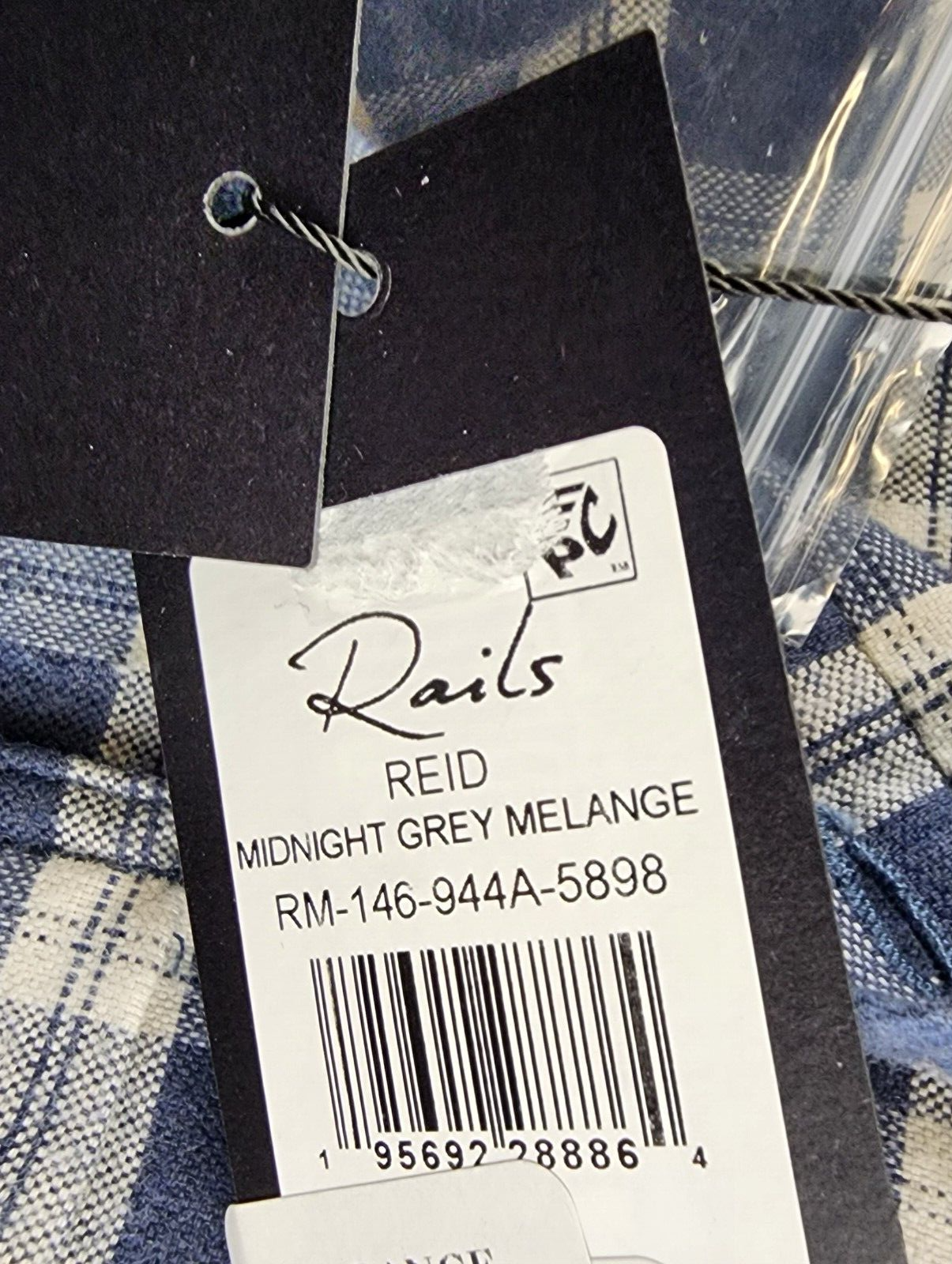 Rails Reid Button Front Plaid Shirt Men's S Midnight Grey Melange Long Sleeve~ - Picture 7 of 15