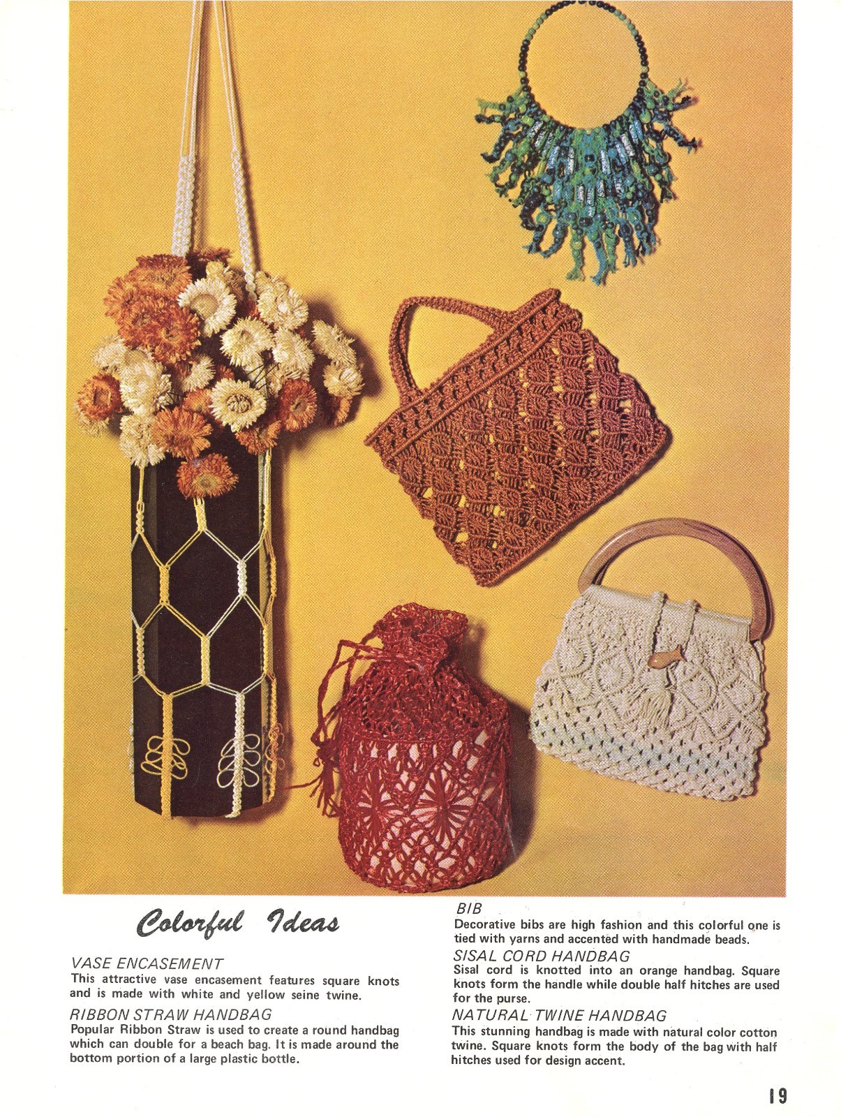 1971 MACRAME START TO FINISH Pattern Book Personal Accessories Purse Hangar