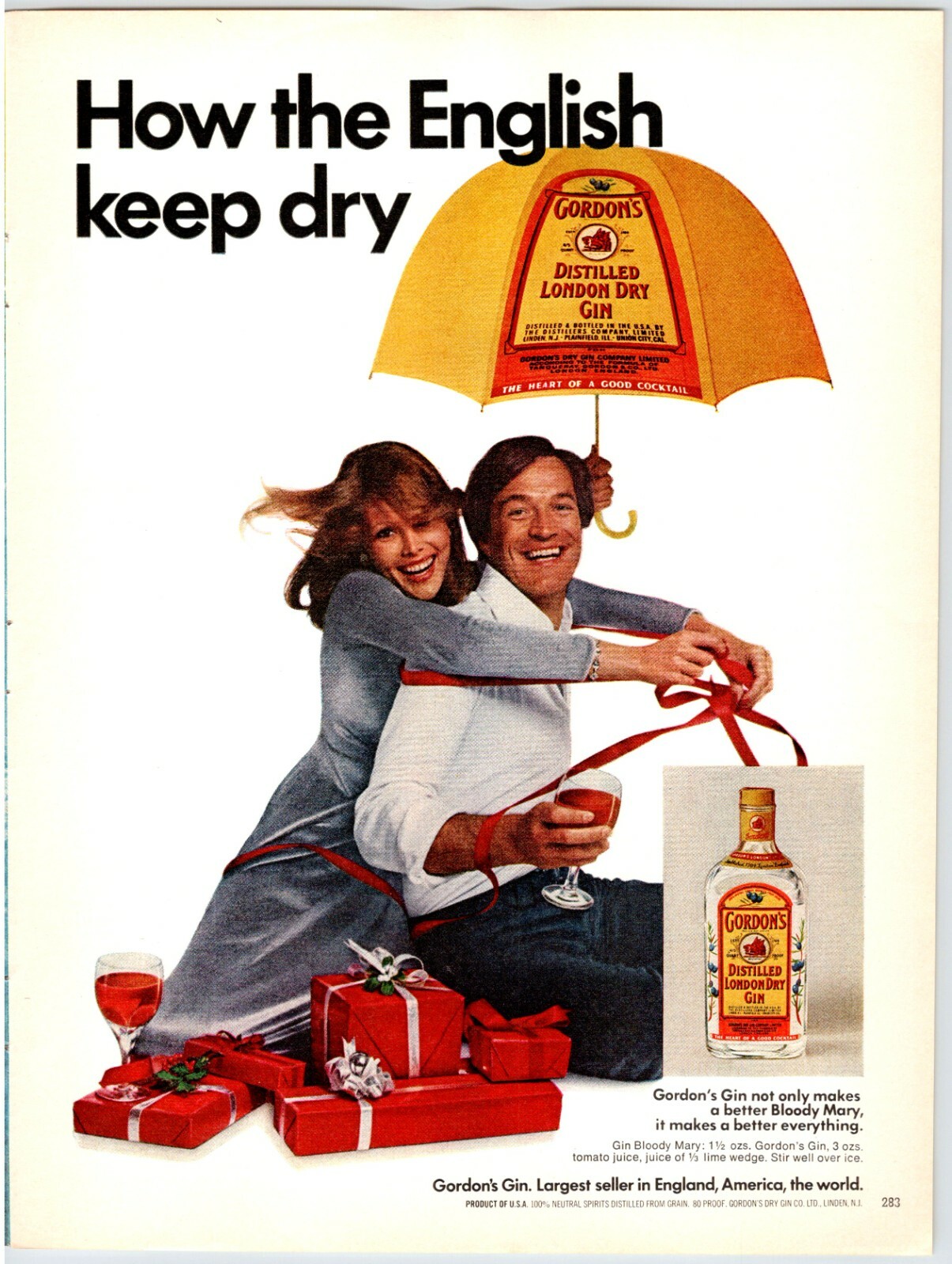 GORDON'S LONDON DRY GIN Vintage 1970's 8.25