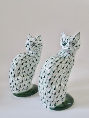 Herend Style Green Fishnet Cats ANDREA by SADEK Set 2