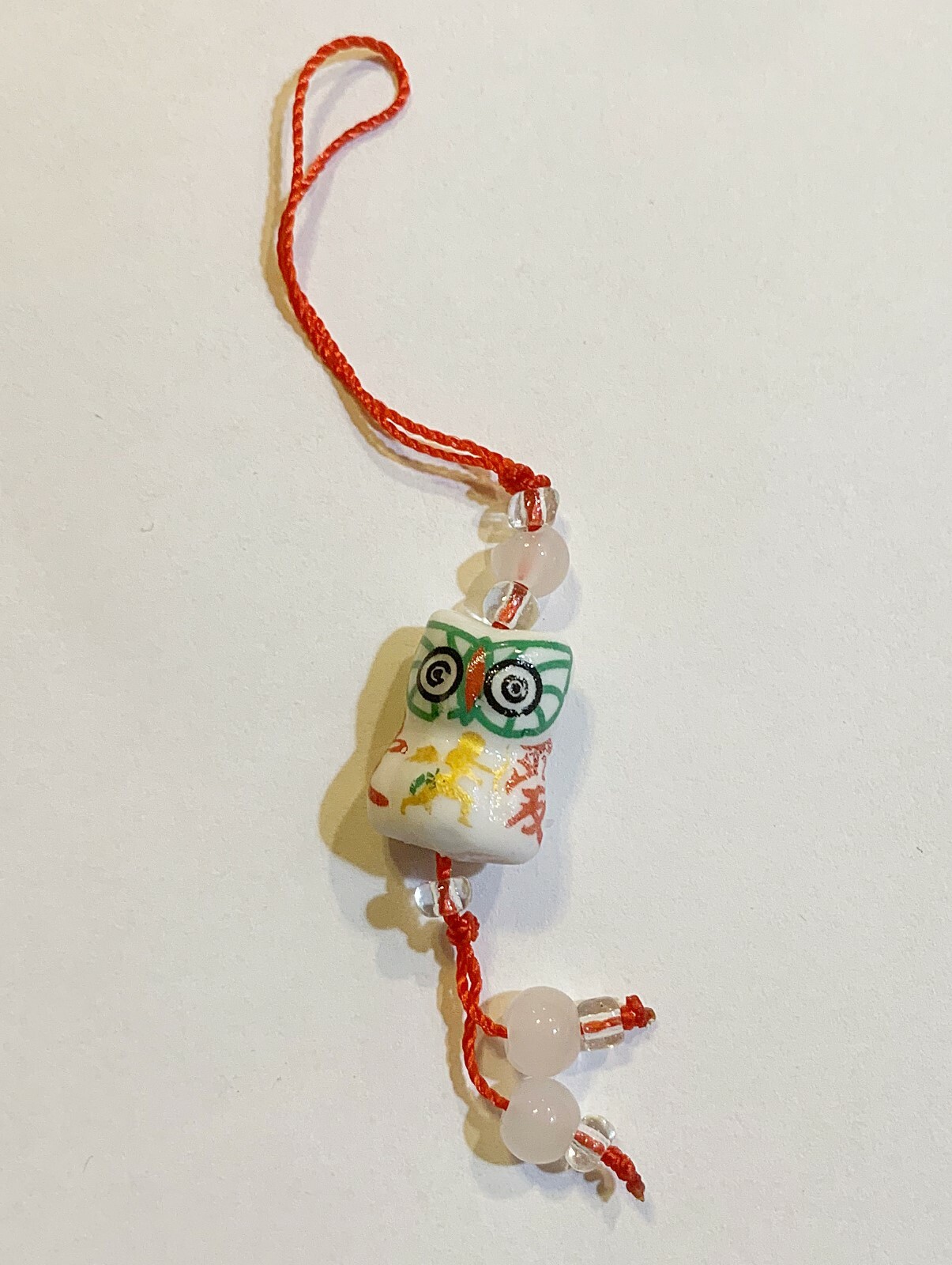 Red String Strap Charm for Cell Phone and Handfan in Design of  Owl and Teacup