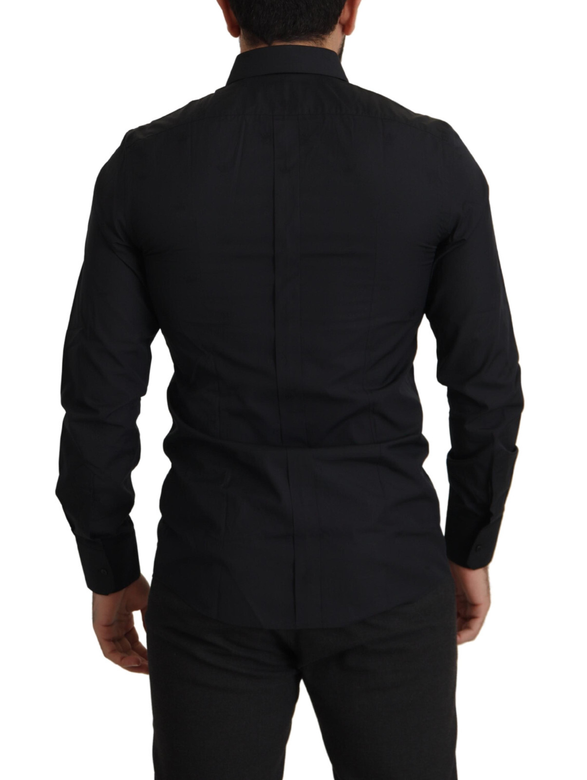 Pre-owned Dolce & Gabbana Shirt Black Cotton Gold Slim Fit Dress 37 / Us14.5 / Xs Rrp $600