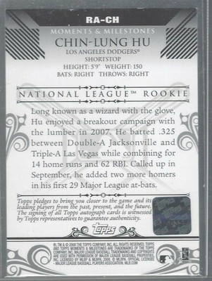 Chin-Lung Hu 2008 Topps Moments & Milestones Milestones AU Card# MA-CH