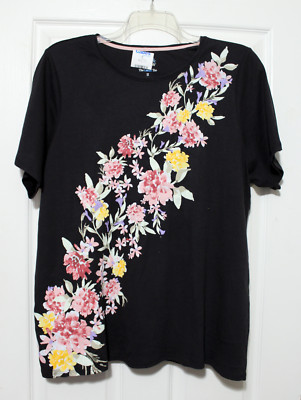 Croft & Barrow Womens 2X Plus Black Floral Shirt Tee Top New