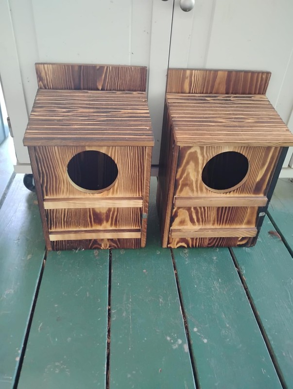 2 Pcs Owl House Screech Owl Box Outdoor Carbonized Wood Nestin...