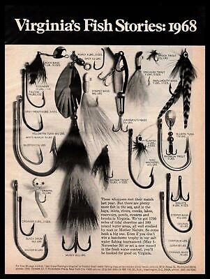 1968 Virginia State Travel Service Fly Fishing Lures & Hooks Vintage Print Ad