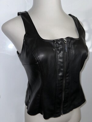 Black MARC NEW YORK Faux Leather Sleeveless Front Zip Blouse ~ XS