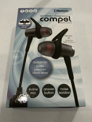 NEW iPop Compel Black Bluetooth Earphones With Case