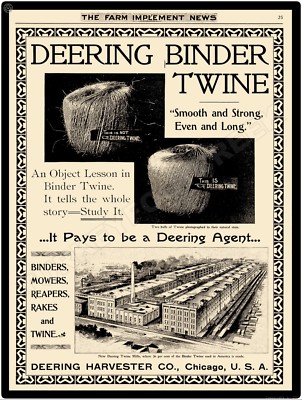 Deering Binder Twine 9'' x 12'' Metal Sign