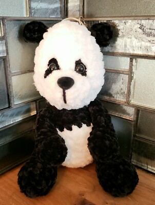 Crochet Panda Bear Charm  7.5'' Tall Chenille Handmade Safari Jungle Amigurumi