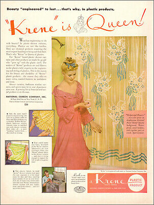 1947 vintage AD KRENE Plastic Shower curtains , National Carbon Co. NYC 033019
