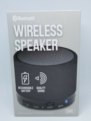 GEMS Wireless Bluetooth PORTABLE Speaker ~ Micro SD ~ BLACK ~ Rechargeable ~ NIP
