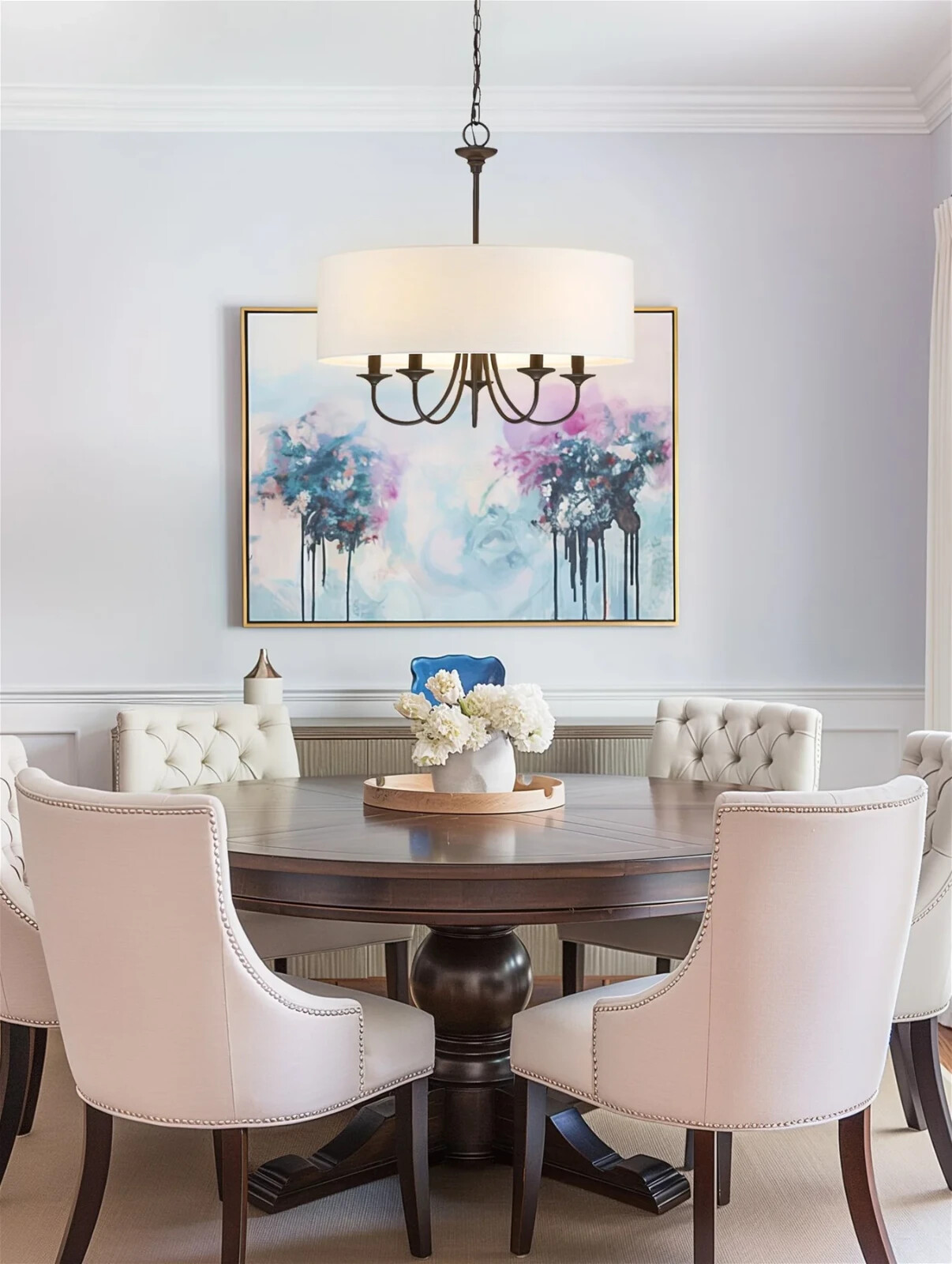 21" Traditional 5-Light Chandelier / Adjustable Chain Link Hanging Light + White