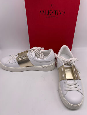 Valentino Womens White Gold Metalic Open Low Top Lace Up