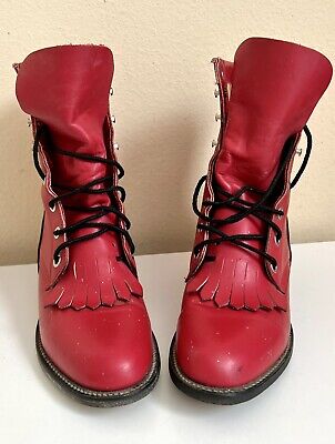 Vintage Justin 90's Boots Womens 5.5 B Red Leather Lace Up Ropers L 503 Cowboy