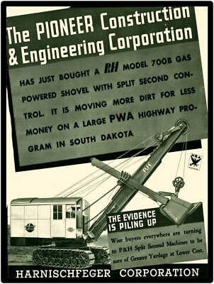 P&H, Harnischfeger Model 700B Gas Shovel NEW METAL SIGN: 12x16'' Free Ship.