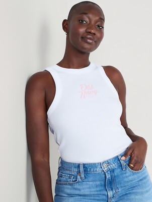 Old Navy Women's Size XL ~ White Logo Graphic Rib-Knit Cropped Tank Top $20