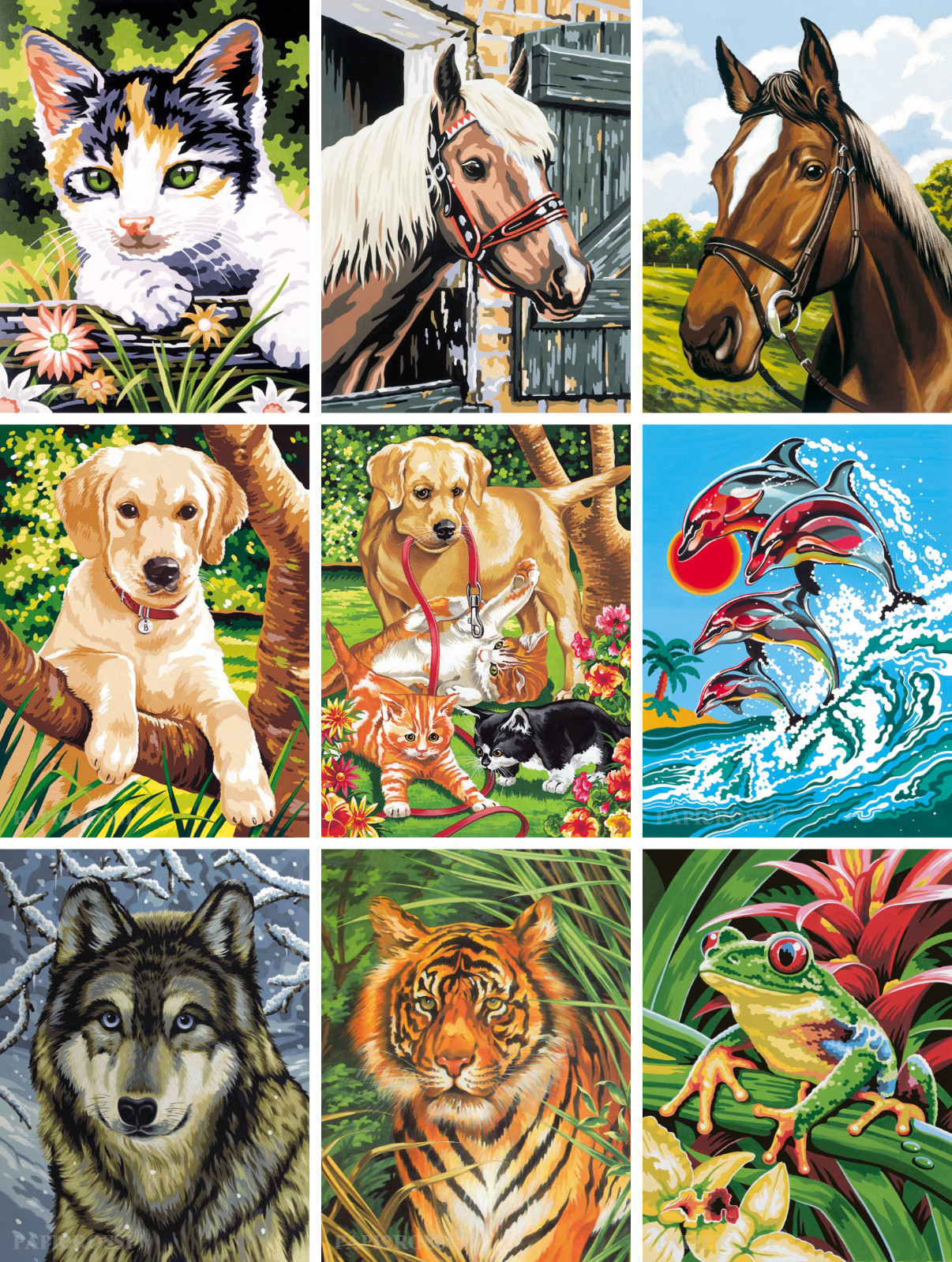 Malen nach Zahlen - Mammut - Katze Pferd Hund Delfin Wolf Tiger Frosch, 23x30cm